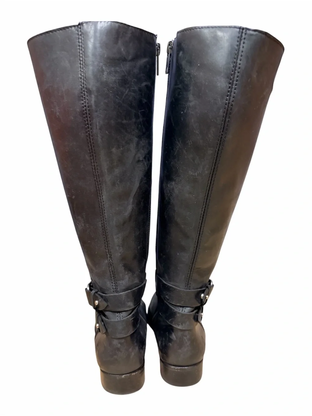Frye Black Leather Over-the-Knee Buckle Boots